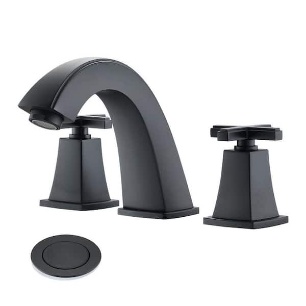 Mondawe Monset Series 8 in. Widespread Double Handle Bathroom Faucet with Pop-Up Drain in Matte Black (1-Pack)