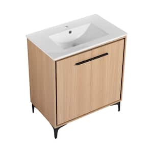 Lesta 30 in. W x 18 in. D x 33 in. H Single-Sink Freestanding Soft Closing Bath Vanity in White with White Ceramic Top