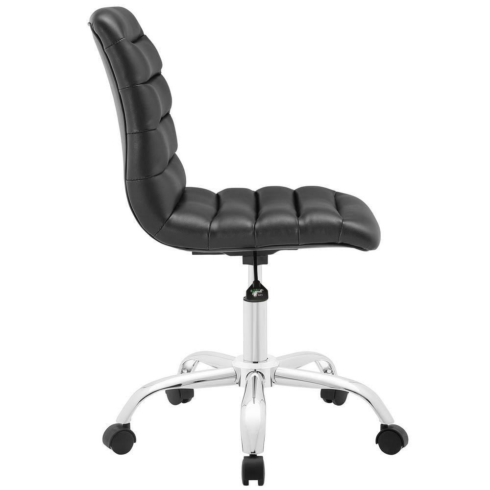 Polished Chrome Swivel Armless Office Chair in Black Vinyl