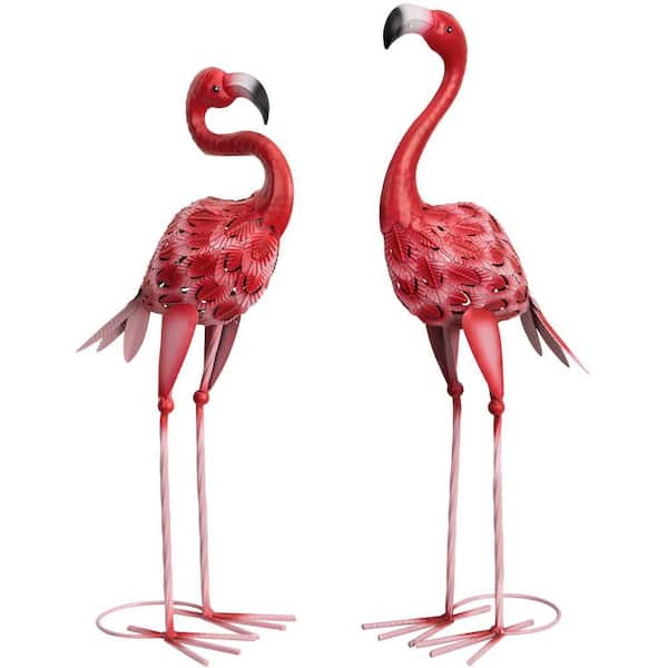 25.7 in. & 23.2 in. H Metal Red Flamingo Garden Statues Yard Art Outdoor Sculptures for Home Patio Lawn Backyard, 2 Pack