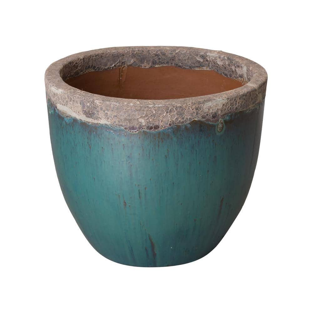 Large Teal Ceramic Reef Round Planter