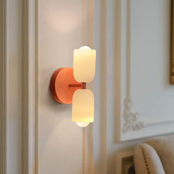 Kaelix 2 in. 2-Light Iron Wall Sconce with Pink Base for Bedrooms, Hallways and Living room