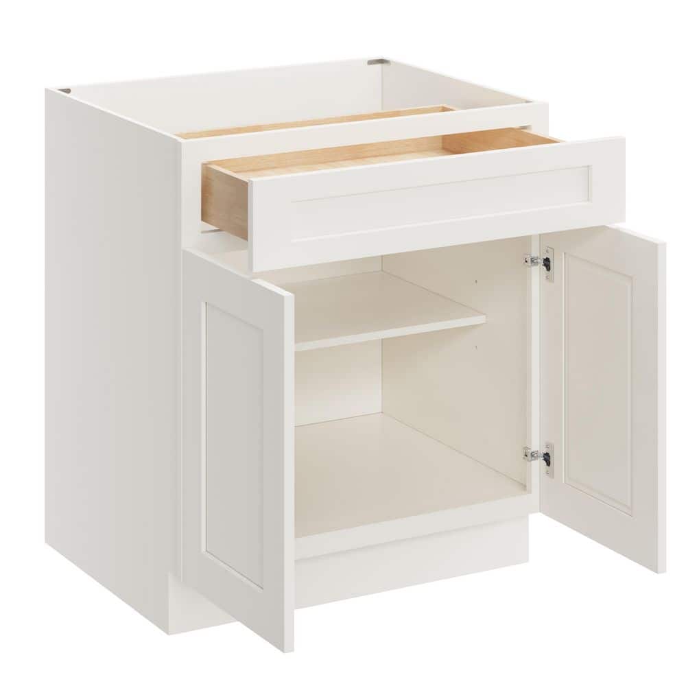30 in. W x 24. in D x 34.5 in. H Ready to Assemble Floor Base Cabinets with Single Drawer, 2 Doors in White price history on PriceWatchPro