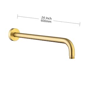 24 Inch 600mm Round Wall Mount Shower Arm and Flange in Brushed Gold
