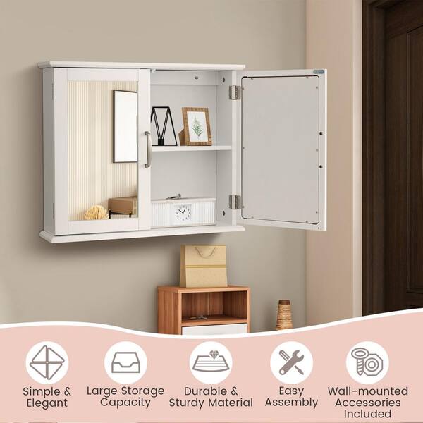 Forclover 23.5-in x 19.5-in Surface Mount White Mirrored Soft Close Medicine Cabinet