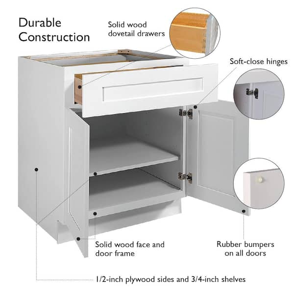 Design House Brookings Solid Wood Assembled Shaker 18 in. x 34.5 in. x 24 in. 1 Door 1 Drawer Base Kitchen Cabinet B18 in White