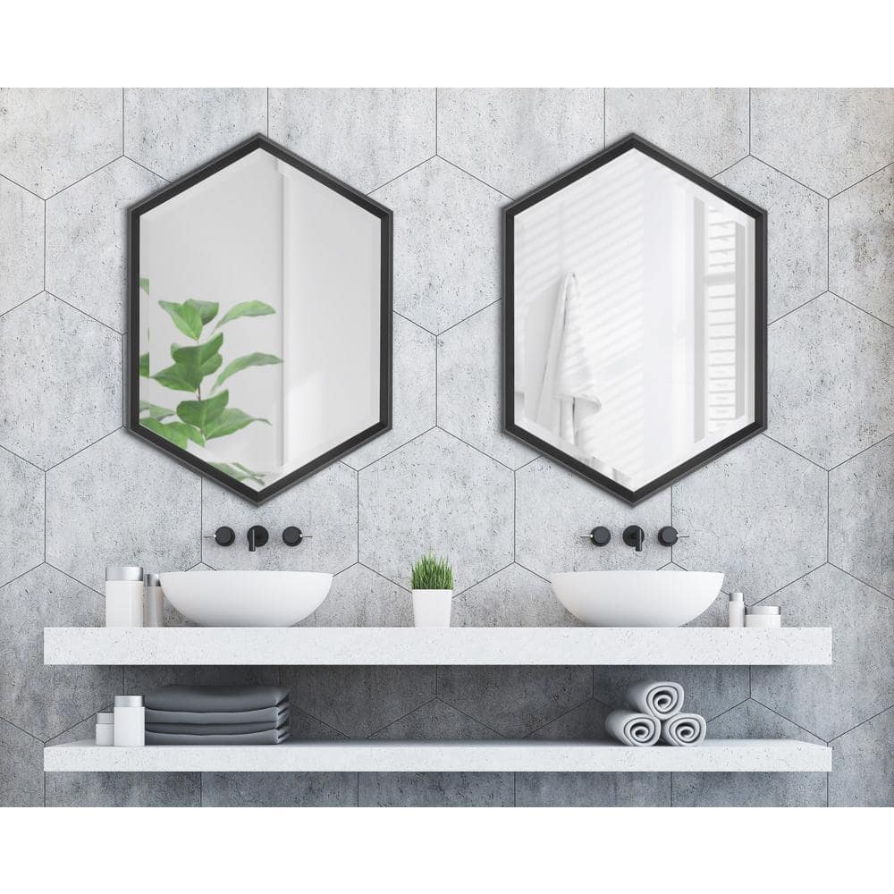 Sleek Hexagon Full-Length Black Vanity Mirror 35.7" x 27.5"