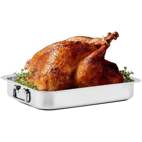 13 in. x 9.38 in. Dishwasher-Safe Stainless Steel Roasting Pan with Wire Rack and Handles