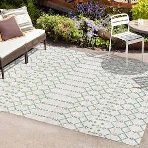 Ourika Moroccan Geometric Textured Weave Green/Ivory 3 ft. x 5 ft. Indoor/Outdoor Area Rug