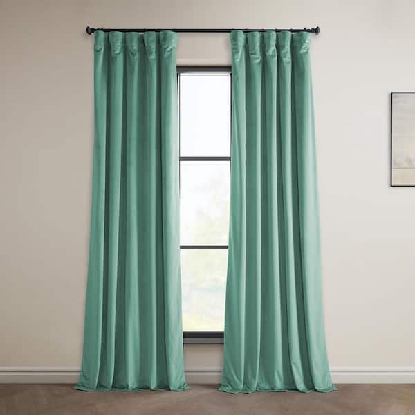 Exclusive Fabrics & Furnishings Light Teal Green Heritage Plush Velvet Rod Pocket Room Darkening Curtain - 50 in. W x 108 in. L (1 Panel)