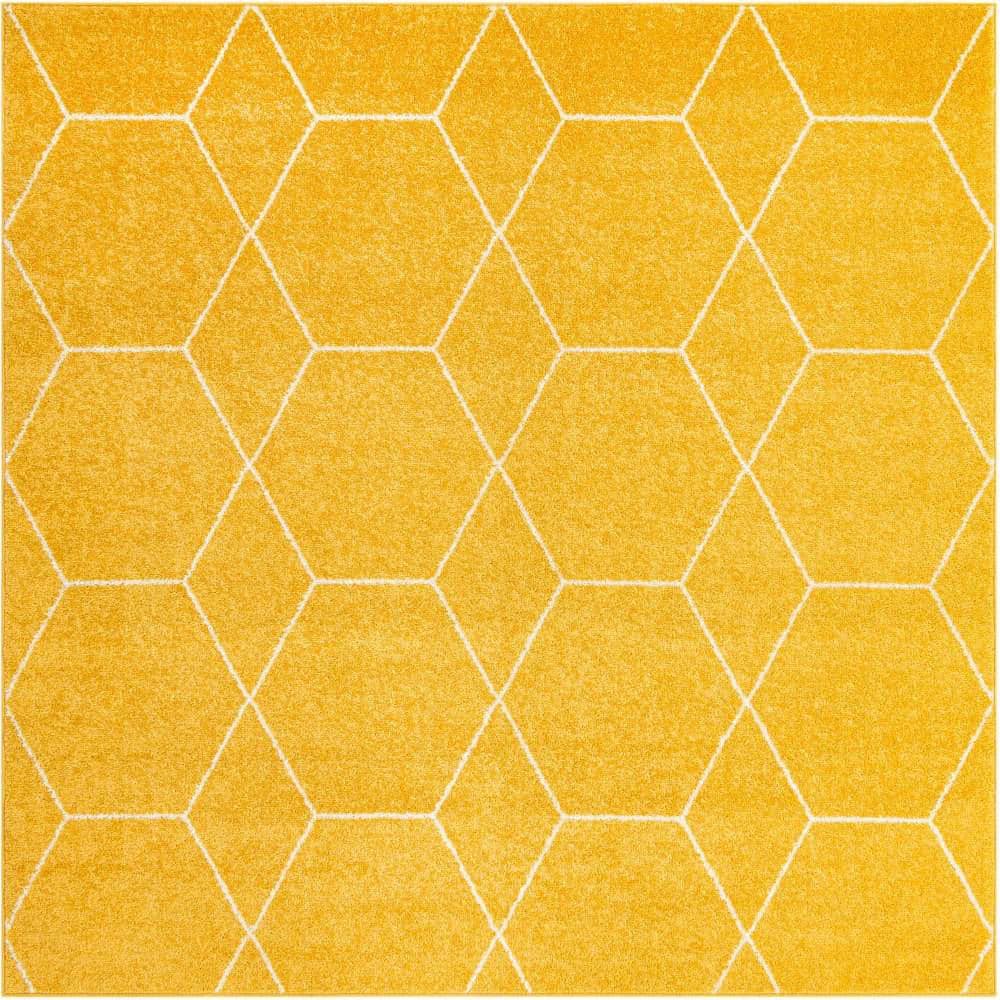 Unique Loom Trellis Frieze Geometric Yellow 6 ft. x 6 ft. Area Rug ...