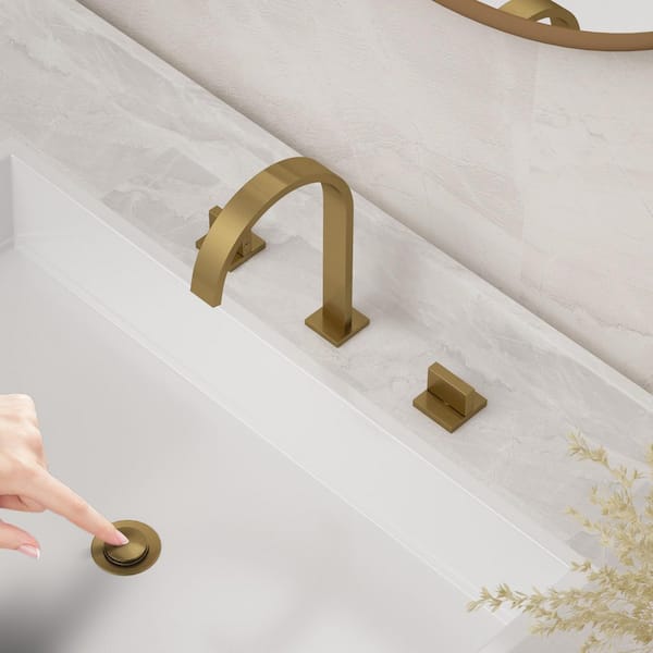 8 in. Widespread 2-Handle High Arc Bathroom Faucet in Brushed Gold with Drain Assembly