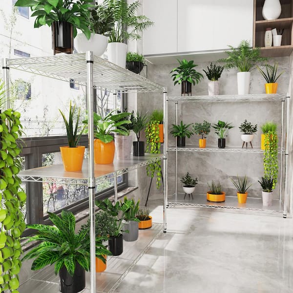 3-Tier White Iron Wire Shelving Unit Plant Stand Metal 1050 lbs