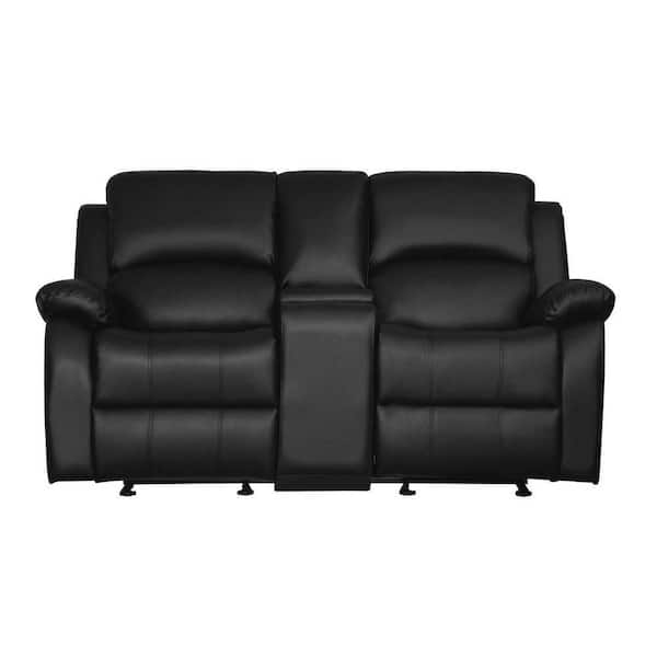 EVERGLADE HOME Byron 71.25 in. W Flared Arm Faux Leather Straight Double Glider Reclining Loveseat with Console in Black