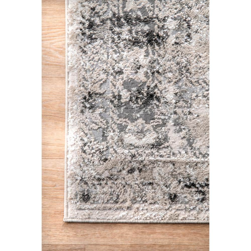 Silver Vintage Medallion Rectangular Synthetic Area Rug