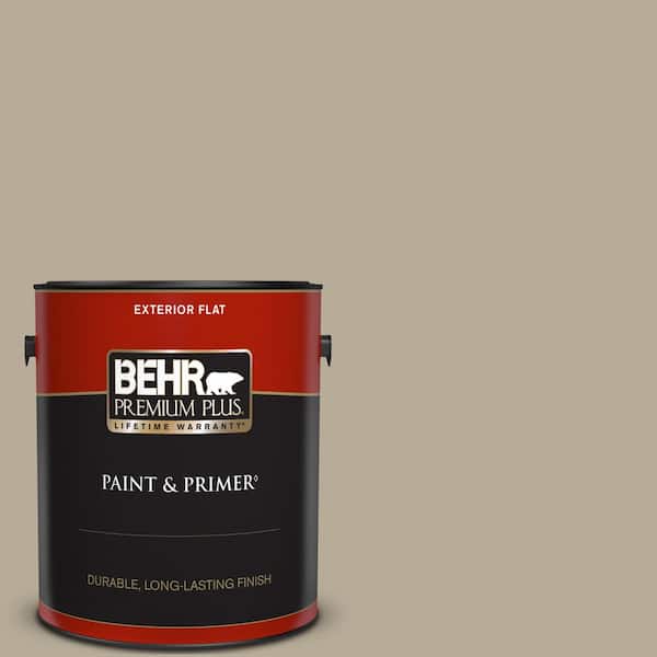 BEHR PREMIUM PLUS 1 gal. #N310-4 Desert Khaki Flat Exterior Paint & Primer