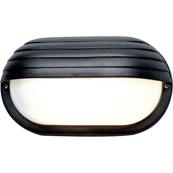 Black Hardwired Indoor or Outdoor Convertible Coach Light Ceiling Flush Mount/Wall Sconce with White Semi-Oval Lens