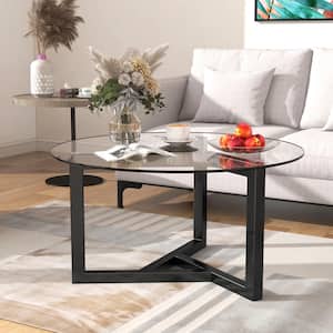 35 in. Espresso Round Glass Top Coffee Table