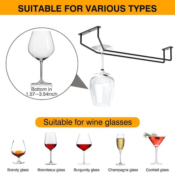 KHKFY 14 in. Black Wine Glass Holder - Under Cabinet Metal Stemware ...