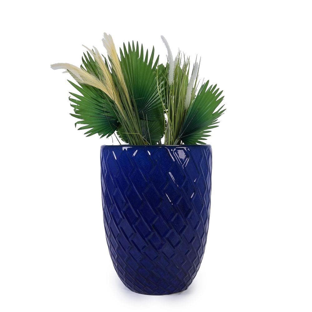 Modern Dark Blue Indoor/Outdoor Ceramic Planter, Outdoor