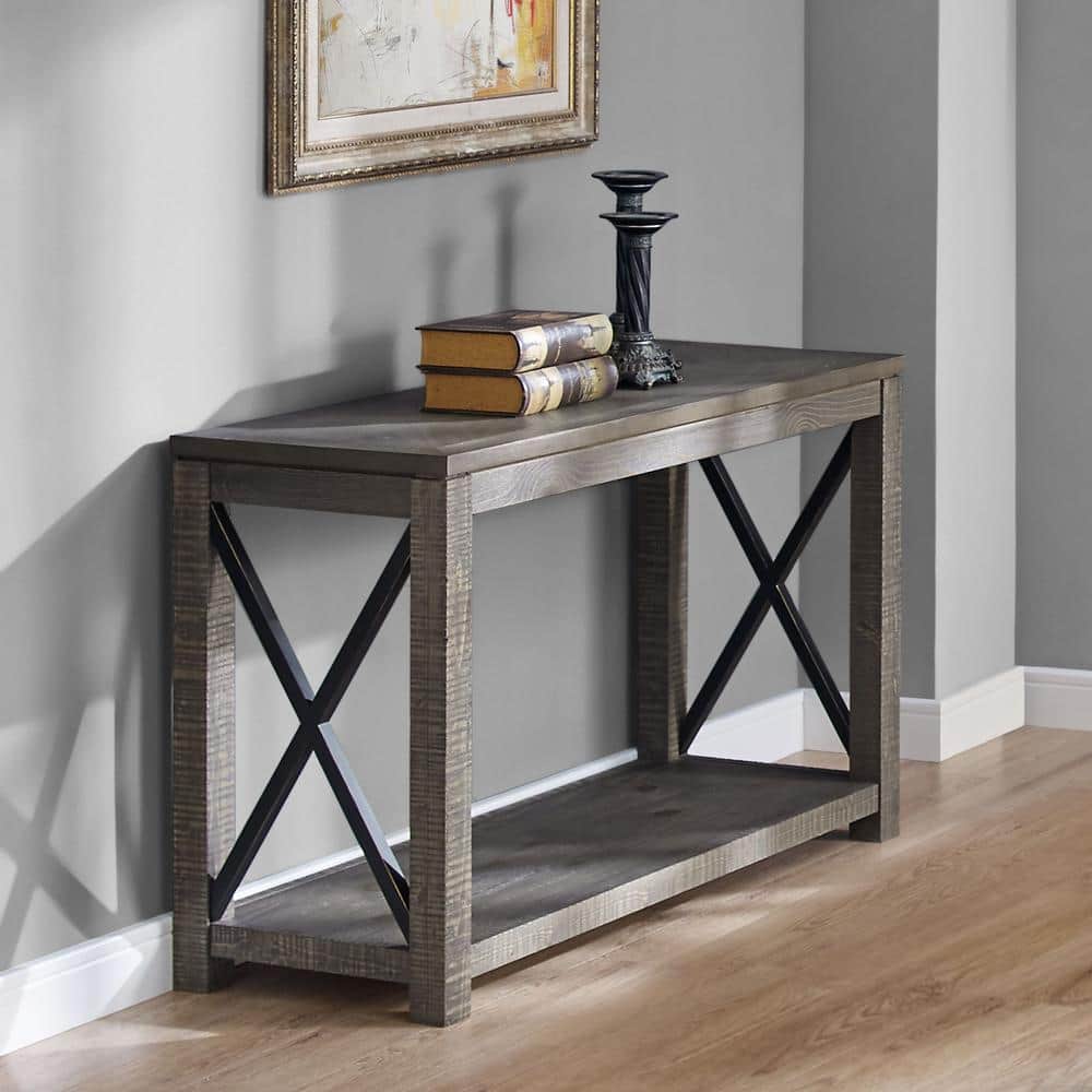 Dexter 48" Brown Wood and Metal Sofa Table with Storage