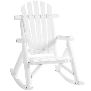 White Wood Adirondack Outdoor Rocking Chair with Slatted Design