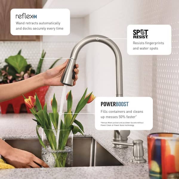 U by Moen Essie Single-Handle Pull-Down Sprayer Smart Kitchen Faucet with Voice Control in Spot Resist Stainless