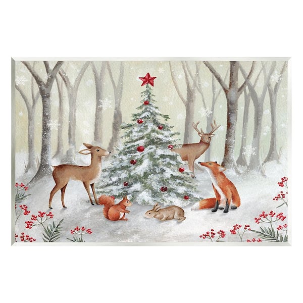 Stupell Industries Forest Animals and Christmas Tree by Emma Leach 1 Piece Unframed Graphic Print Animal Poster Art Print 15 in. x 10 in.