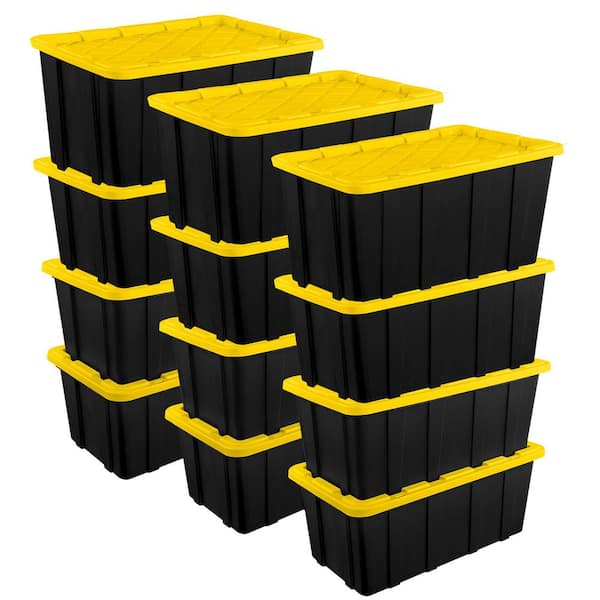 38 Gal. Industrial Stackable Storage Tote Lidded Containers, 12 Pack