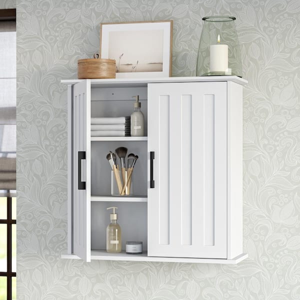 Monroe 23.63 in. W x 8.69 in. D x 23.75 in. H Bathroom Storage Wall Cabinet with Adjustable Shelves in White