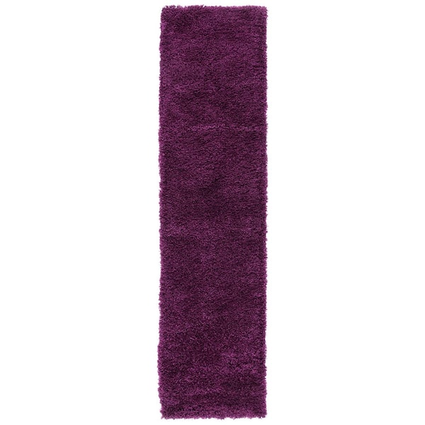 California Shag 2 ft. x 13 ft. Purple Solid Flokati Runner Rug