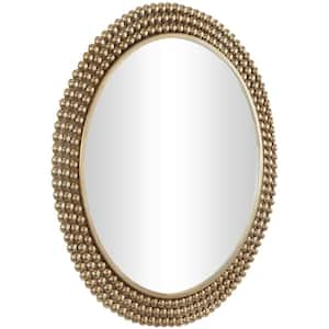 32 in. x 32 in. Round Framed Brass Wall Mirror with Beaded Detailing