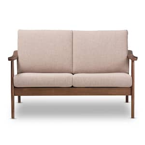 Venza 50 in. Light Brown/Walnut Polyester 2-Seater Loveseat with Removable Cushions