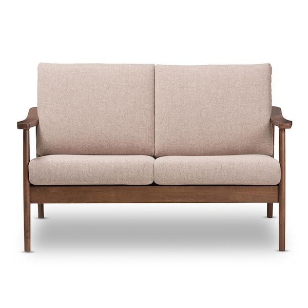 Baxton Studio Venza 50 in. Light Brown/Walnut Polyester 2-Seater Loveseat with Removable Cushions