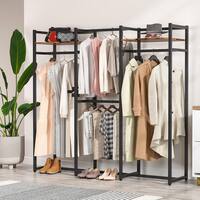 BYBLIGHT Carmalita Brown and Black Wood and Steel Clothes Rack Freestanding Garment Rack for Bedroom BB-JW0096QPHT