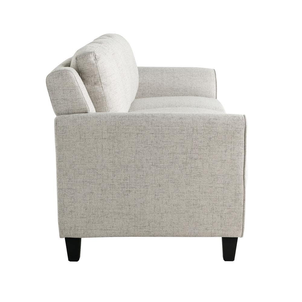 Beige Tufted Microfiber Lawson Sofa with Flared and Rolled Arms