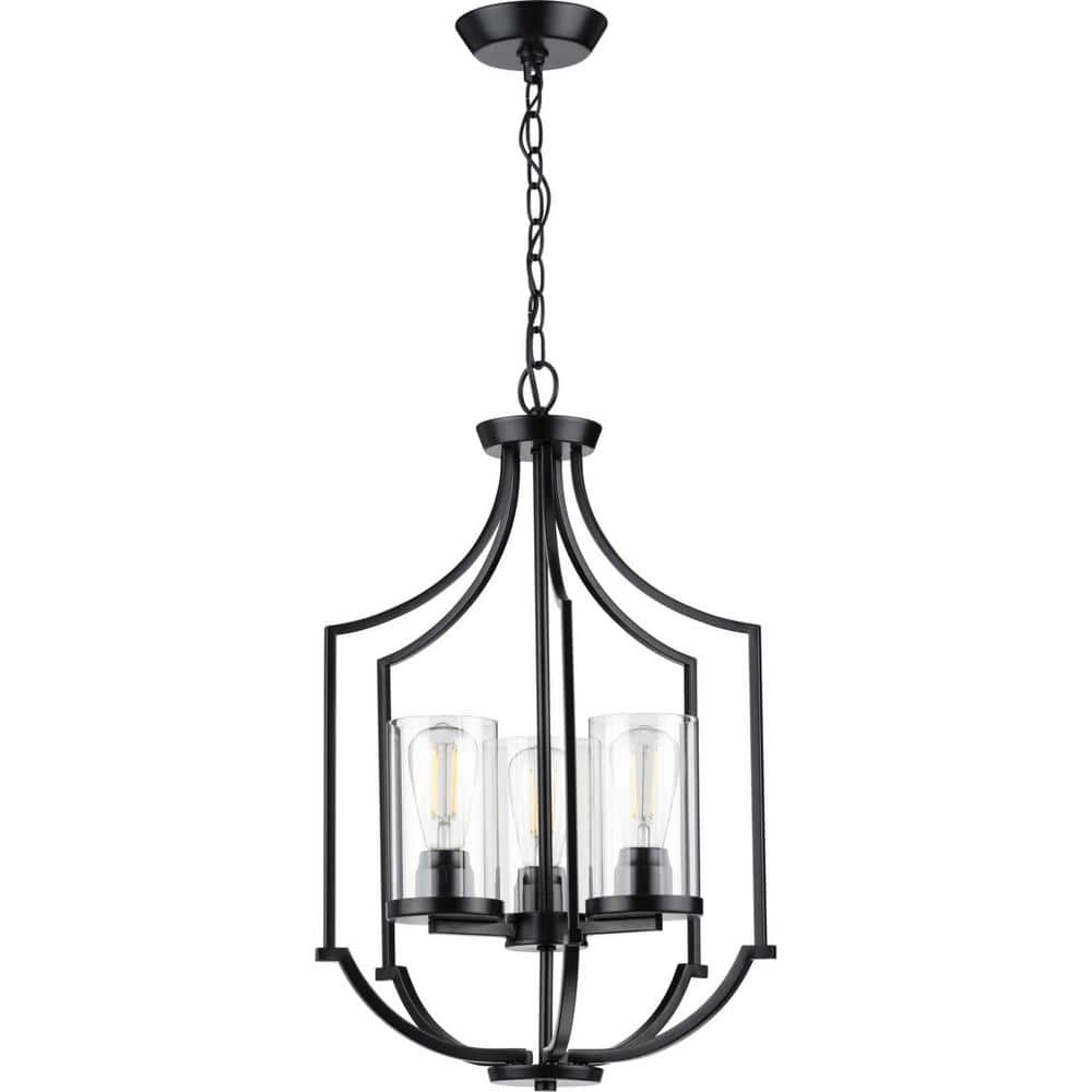 Modern Lassiter 26'' Matte Black Nickel-Accented Glass Foyer Light