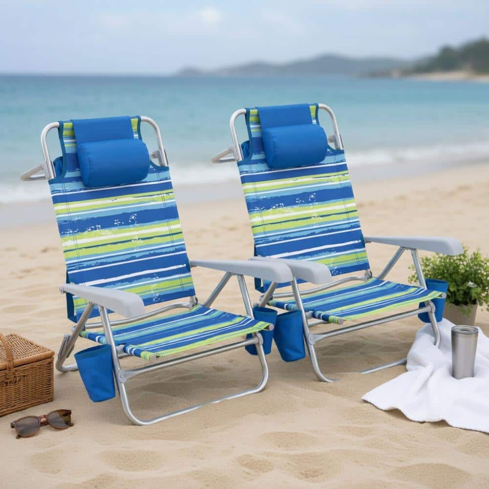 2 Pack Portable Folding Beach Chair with 7-Position Backrest-Blue price history on PriceWatchPro