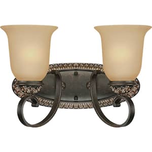 Bristol 2-Light Indoor Vintage Bronze with Antique Gold Bath or Vanity Wall Mount with Sepia Glass Bell Shades