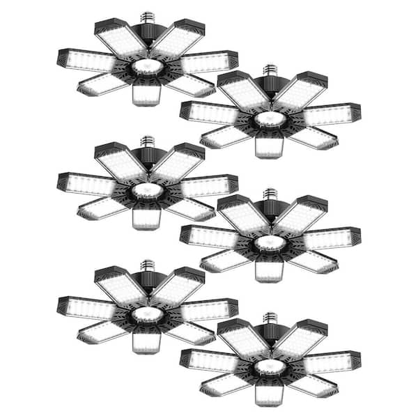 BIBIVIS 6 Pack 10.4 in. 200W Integrated LED Garage Light, 20000LM E26/E27 High Bay Light with 7 Adjustable Panels
