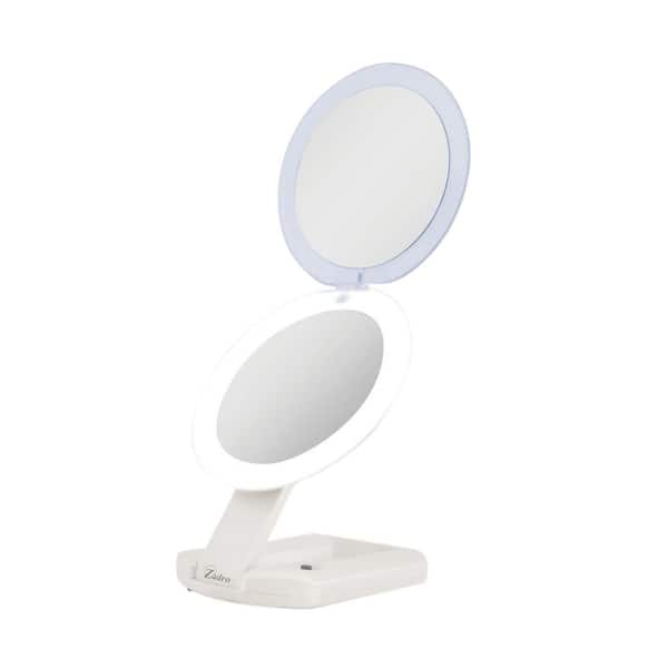 ngl 6.25 in. W x 16 in. H LED Height Adjustable 10X/1X Compact Vanity, Wall Mount and Travel Beauty Makeup Mirror in Ivory
