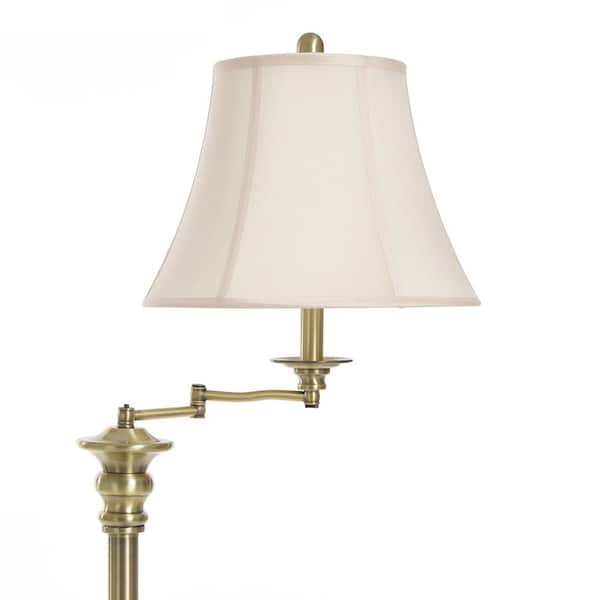 StyleCraft 62 in. Antique Brass Floor Lamp with White Fabric Shade