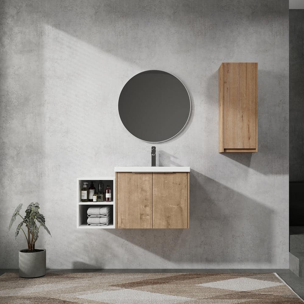 36 in. Single Sink Floating Imitative Oak Bath Vanity with White Resin Top, Open Shelf and Side Cabinet Unassembled price history on PriceWatchPro