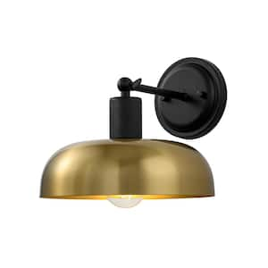 Sublime 1 Light Antique Brass and Matte Black Industrial Adjustable Arm Half-Dome Wall Sconce for Bedrooms, Hallways