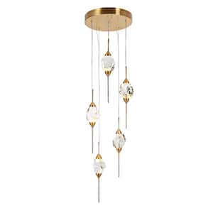 Lucivagus 5-Light Dimmable Integrated LED Plating Brass Crystal Chandelier for Dining Room
