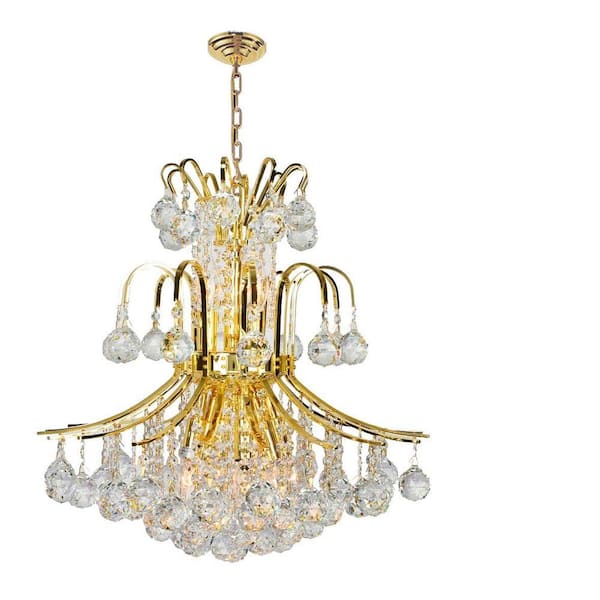 Worldwide Lighting Empire Collection 9-Light Polished Gold Crystal Chandelier