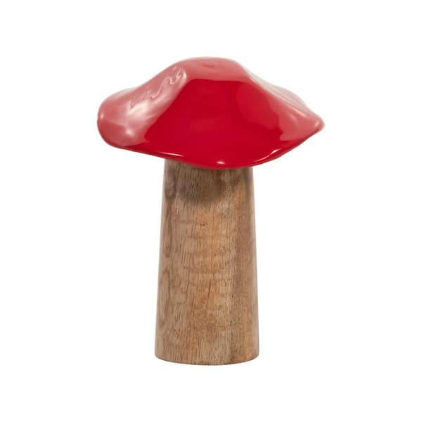 Liv & Skye Red 5 in. x 6 in. Wood Cylinder Toadstool Mushroom Figurine
