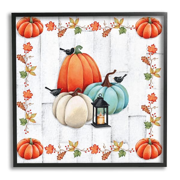 Stupell Industries Crows on Fall Pumpkins by Emma Leach 1 Piece Framed Graphic Print Nature Poster Art Print 12 in. x 12 in.