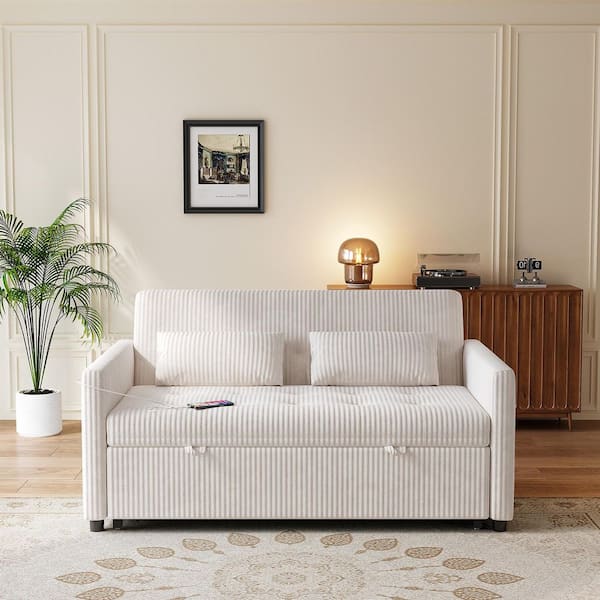 Xuanlur Sleeper Sofa Couch W/Pull Out Bed, 53 in. Modern Velvet Convertible Sleeper Sofa Bed, 2-Seater Seat Sofa Bed, Beige