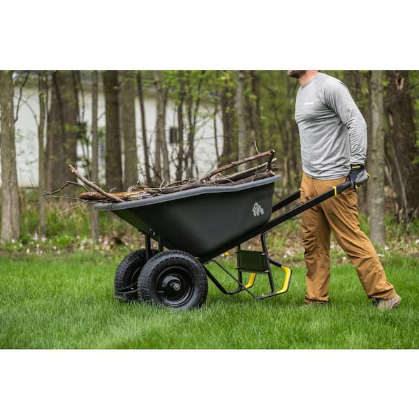 8 cu. ft. Dual-Wheel Wheelbarrow, Pro-Grade Poly Bucket, Steel Handles, Dual 16 in. Pneumatic Wheels, Easy-Dump Design